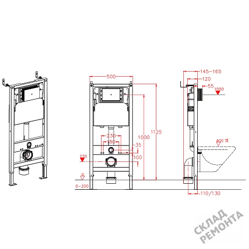Фото Инсталляция для подвесного унитаза Calypso Beta CS105M без кнопки купить в Мирном: цена, описание, фото. Интернет-магазин 11