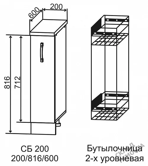 Фото Шкаф нижний ДСВ СБ 200 (бутылочница) – купить в Мирном: цена, описание, фото. Интернет-магазин 2