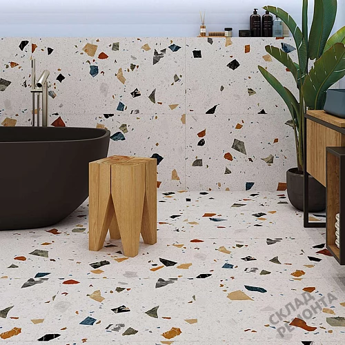 Фото Керамогранит матовый Steppe Ceramics Chips White белый 600*600*9 – купить в Мирном: цена, описание, фото. Интернет-магазин 2